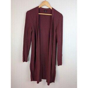 Talbots Sweater Womens Small Ribbed Open Front Long Cardigan Gold Button